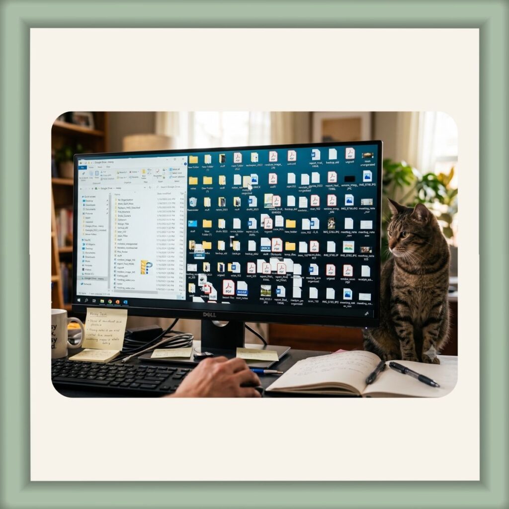 virtual assistant working on disorganized drive files